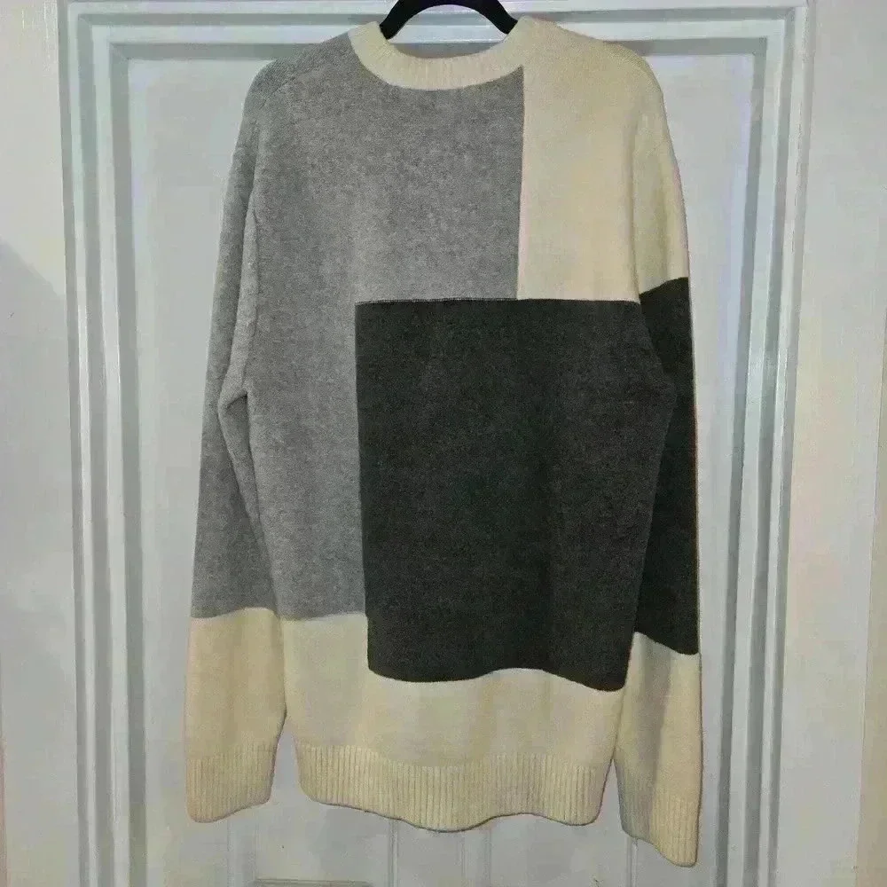 Calvin Klein Mens Relaxed Fit Color Block Crewneck Sweater Black Gray Size 2X